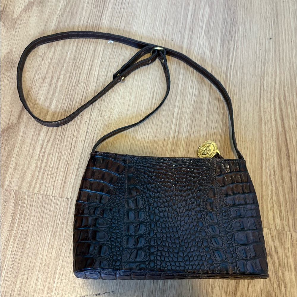 Brahmin Crossbody - Crocodile embossed dark brown leather handbag